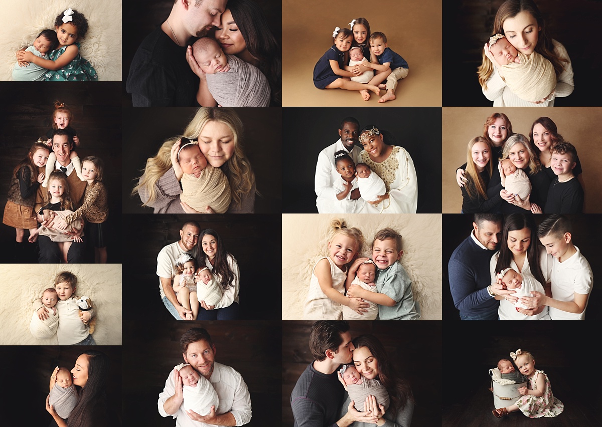 Collage of family newborn photos