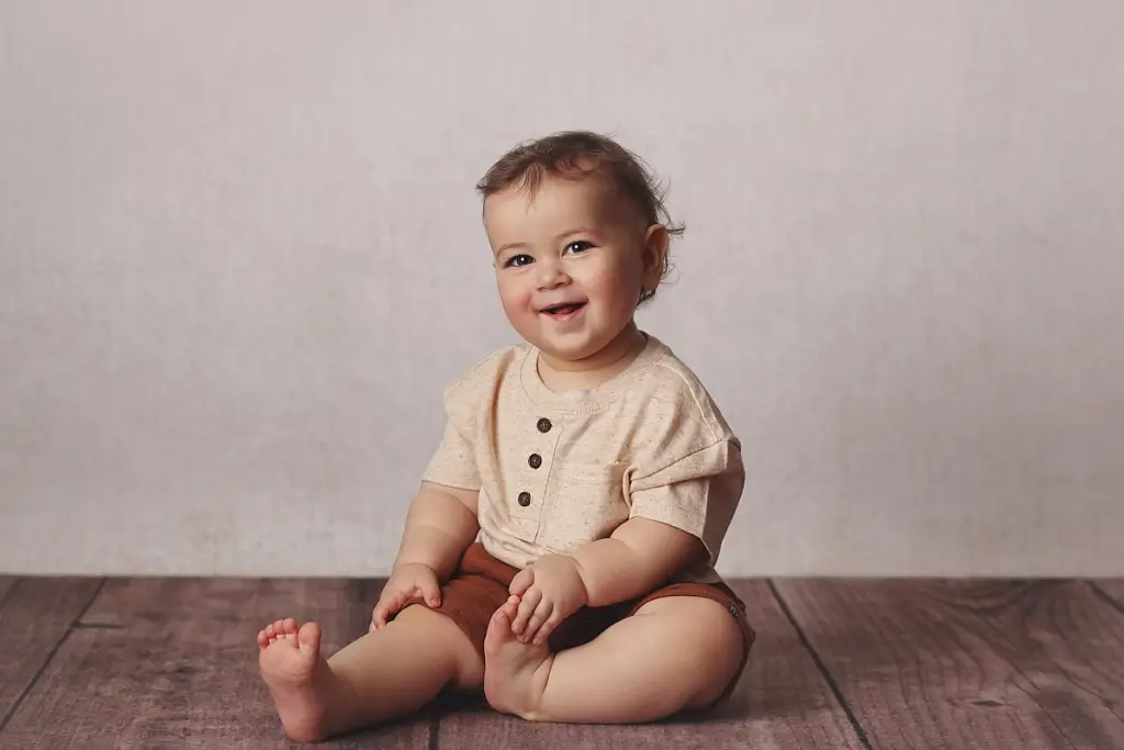First birthday portrait of baby boy before Kansas City cake smash session
