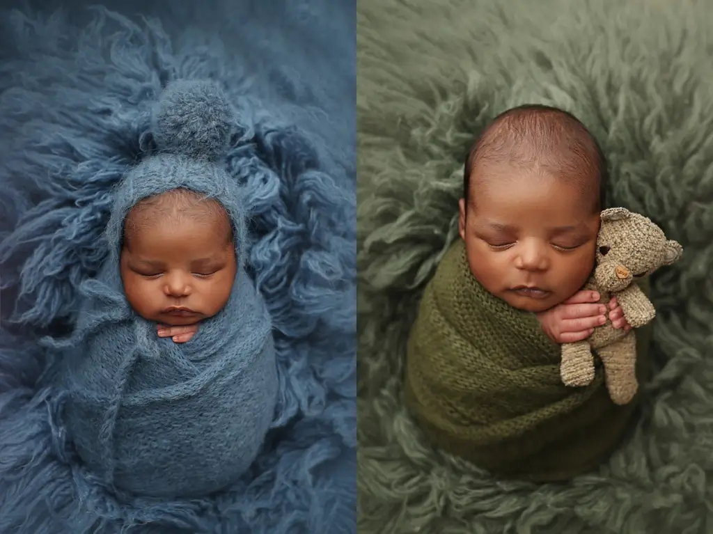 Swaddled baby boy resting peacefully during professional Kansas City newborn photo session