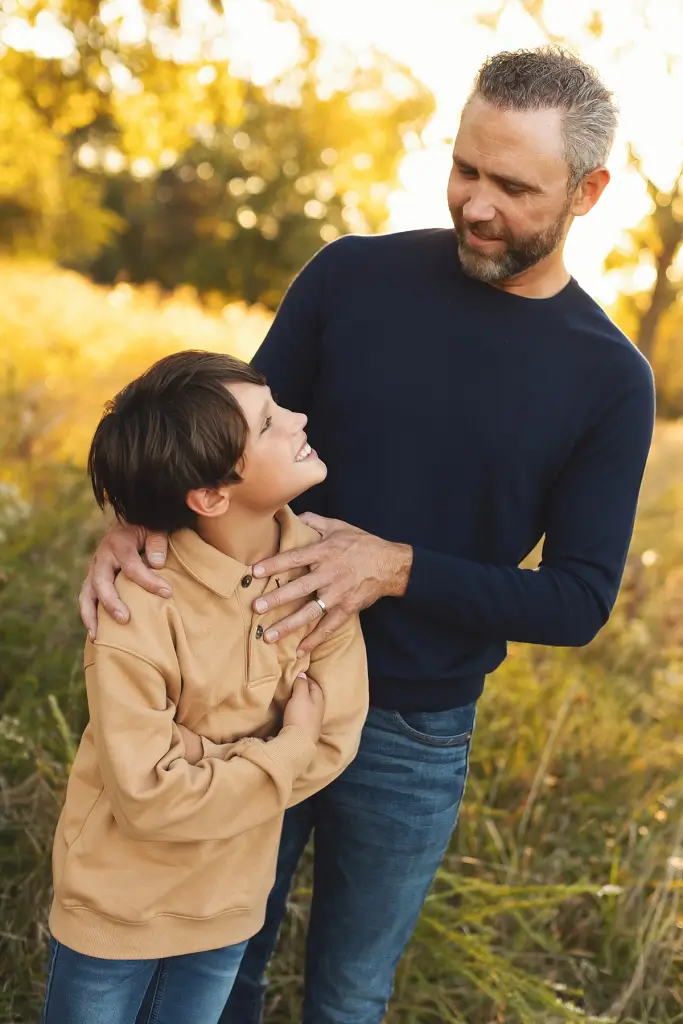 Father and son during fall family photography in Kansas City