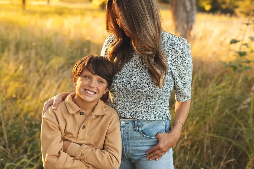 Mother and son portrait during fall family photo session in Kansas City