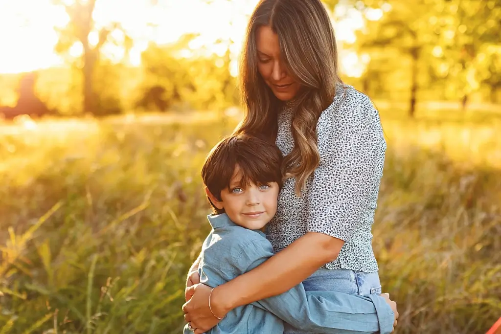 Mother and son portrait during fall family photo session in Kansas City