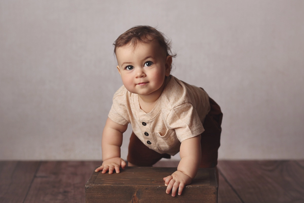 Studio portrait of one year old child during Kansas City milestone photography