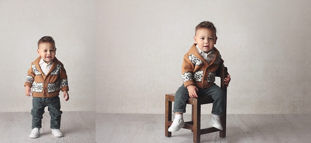 Professional milestone portrait of baby boy before cake smash at Anna Marie Photography