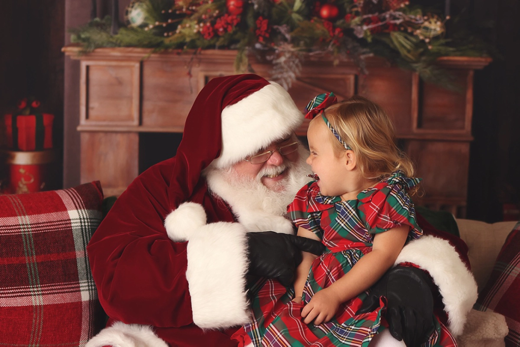 Festive Santa photo session Kansas City with Christmas decorations