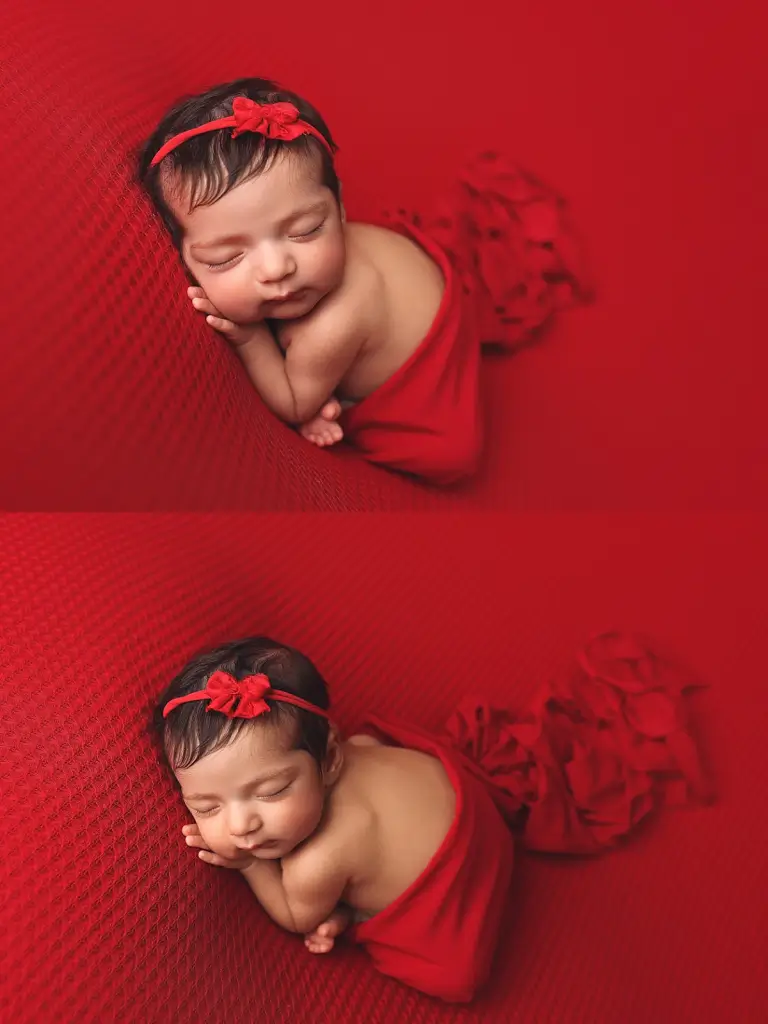 Baby girl wrapped in red during Kansas City newborn session